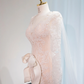 Light apricot V-neck fitted waist bodycon long ball gown, bridal dress R8994