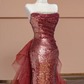 Red sequined strapless fitted waist bodycon long ball gown/bridal dress R8298