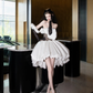 White satin tube top waist black lace sexy high-end elegant skirt short skirt homecoming dress R4205