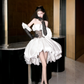 White satin tube top waist black lace sexy high-end elegant skirt short skirt homecoming dress R4205