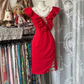 Red ruffled neckline, fitted waist, sexy short ball gown R7815