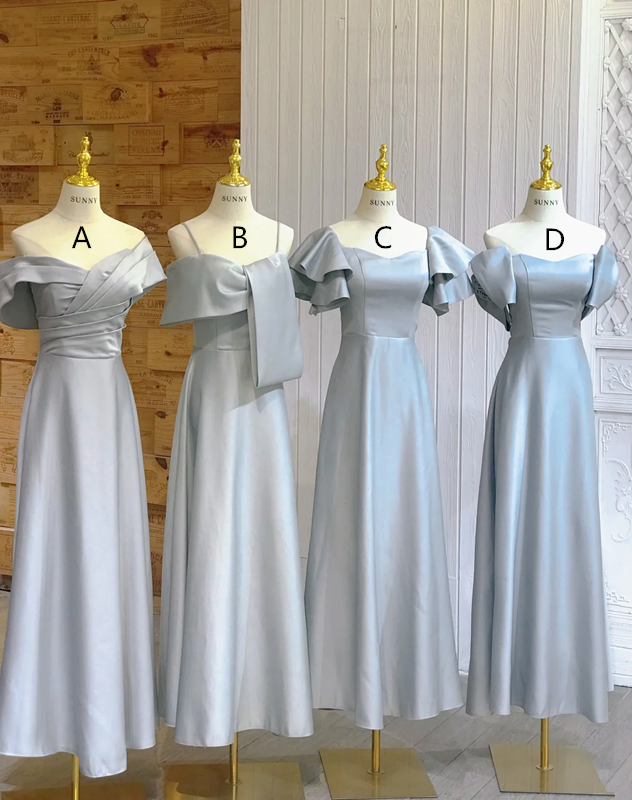 Light blue satin waist-cinched and figure-flattering ball gown, bridesmaid dress R5949