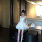 White suspenders waist sexy puffy skirt homecoming dress R5057