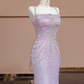 Light pink and blue gradient strapless waist-cinching bodycon sexy prom dress R8355