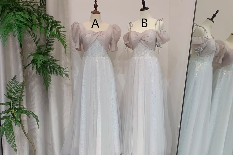 Light pink slim waist ball gown, bridesmaid dress R5988