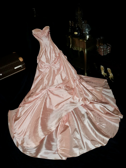 Light pink strapless fitted waist elegant fairy long ball gown R6907