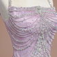 Light pink and blue gradient strapless waist-cinching bodycon sexy prom dress R8355