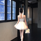 White suspenders waist sexy puffy skirt homecoming dress R5057