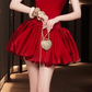 Red high-end halter neck waist slim satin bud skirt short skirt homecoming dress R4528