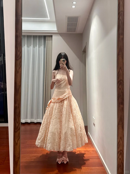 Light pink strapless fitted long ball gown, bridal dress R8844