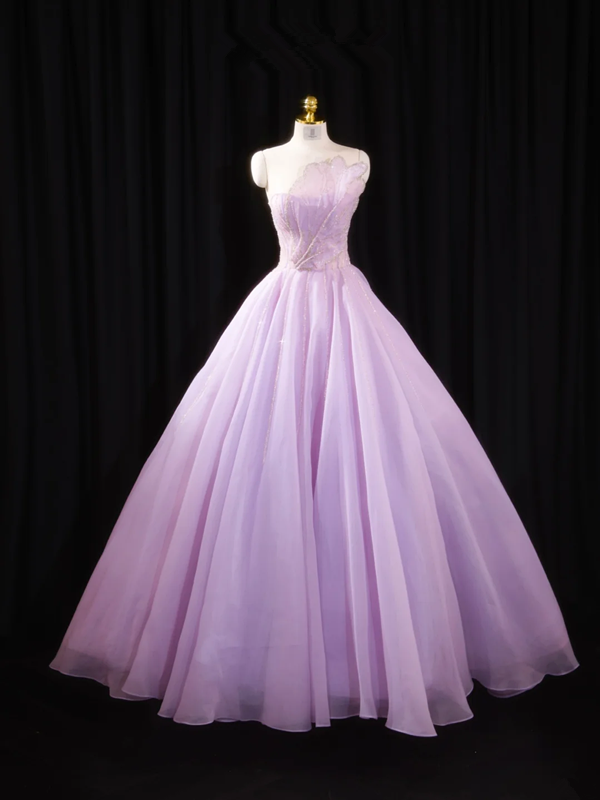 Light purple strapless, fitted waist, full skirt, long ball gown, bridal dress R8904