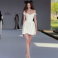 White one-shoulder slim waist and long skirt homecoming dress R4367