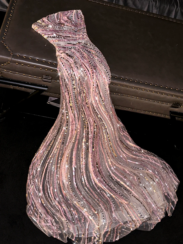 Light pink sequined strapless fitted long ball gown/bridal dress R8814