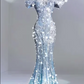 Light Blue Off-the-Shoulder Waist-Cinched Slim-Fit Crystal-Embellished Sexy & Luxe Ball Gown R7146