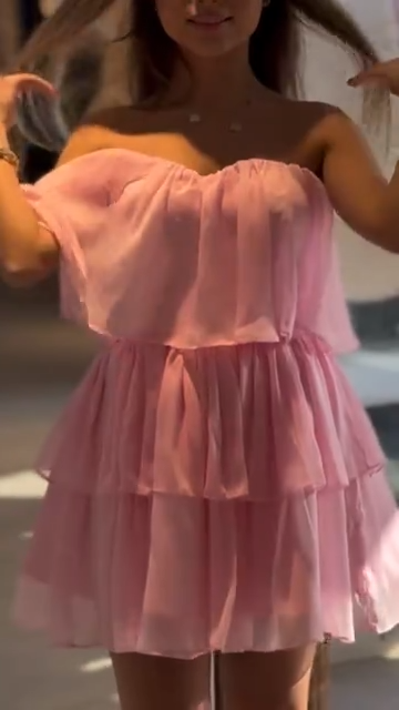 Pink tube top girl cake skirt homecoming dress R5597