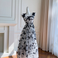 Butterfly Print Strapless High-Waisted Temperament Long Skirt Homecoming Dress R5095
