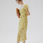 French yellow tea dress retro floral dress lace holiday dress for women R3558