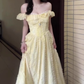 Gentle style yellow one-shoulder dress, beautiful waist temperament long dress R0815