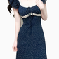 2025 Summer New Navy Retro Polka Dot French Square Neck Short Sleeve Long Dress R0927