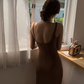 French sexy backless suspender dress slim fit high-end niche medium and long hip skirt R1449