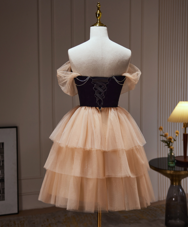 Elegant Contrast Homecoming Dress , Beading Tulle Frilled Corset Mini Evening Dress RS1451