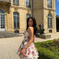 Retro floral suspenders waist slim fit tutu skirt homecoming dress R2722