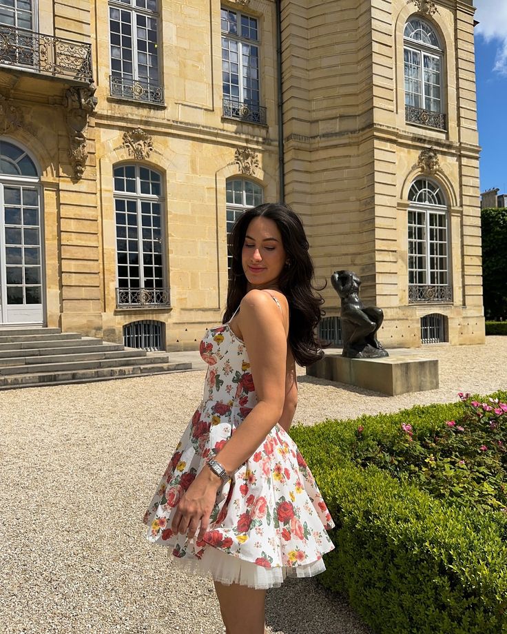 Retro floral suspenders waist slim fit tutu skirt homecoming dress R2722