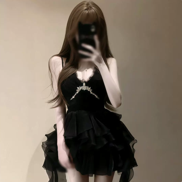 Sweet Black/White Beaded A-Line Spaghetti Straps Organza Bodycon Mini Birthday Dress Homecoming Dress RS332
