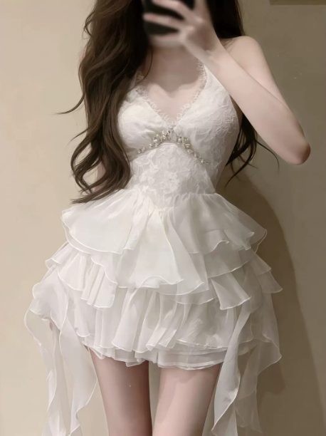 Sweet Black/White Beaded A-Line Spaghetti Straps Organza Bodycon Mini Birthday Dress Homecoming Dress RS332