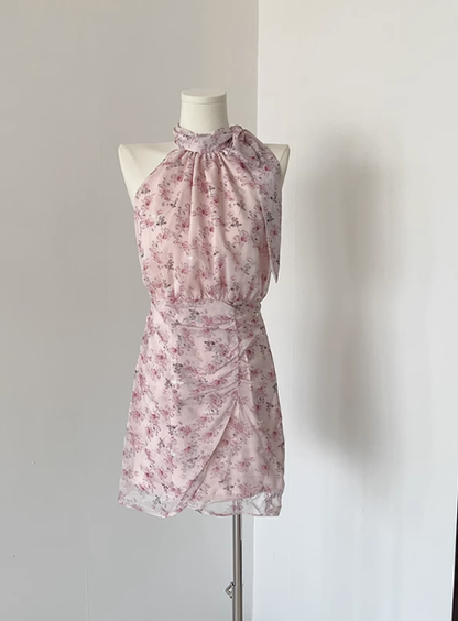 French style gentle halter neck dress with straps fairy skirt R0258