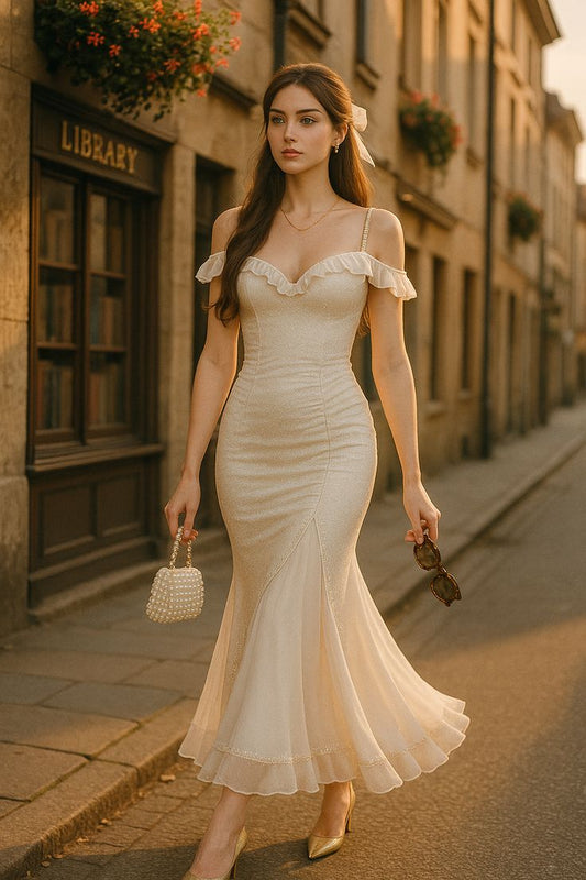 White suspender one shoulder tube top waist fishtail skirt sexy long dress homecoming dress R3819