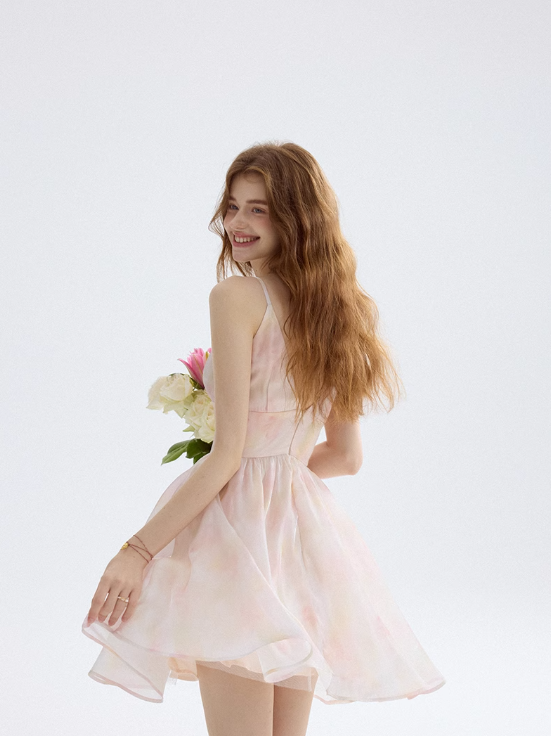 Cherry Blossom Floral Dress French Suspender Dress Holiday Outfit Short Skirt Women Summer R3424