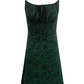 2025 Summer New Retro Sexy Floral Green A-line Short Suspender Dress R0934