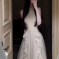 French style white sleeveless halter dress with gentle temperament, ruffled waist and slimming A-line long skirt R0433