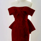 Niche Burgundy Sheath Strapless with Bow-knot Back Corset Maxi Evening Dress RS340