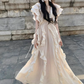 Beautiful little skirt exquisite dress ruffled V-neck waist long skirt R0703