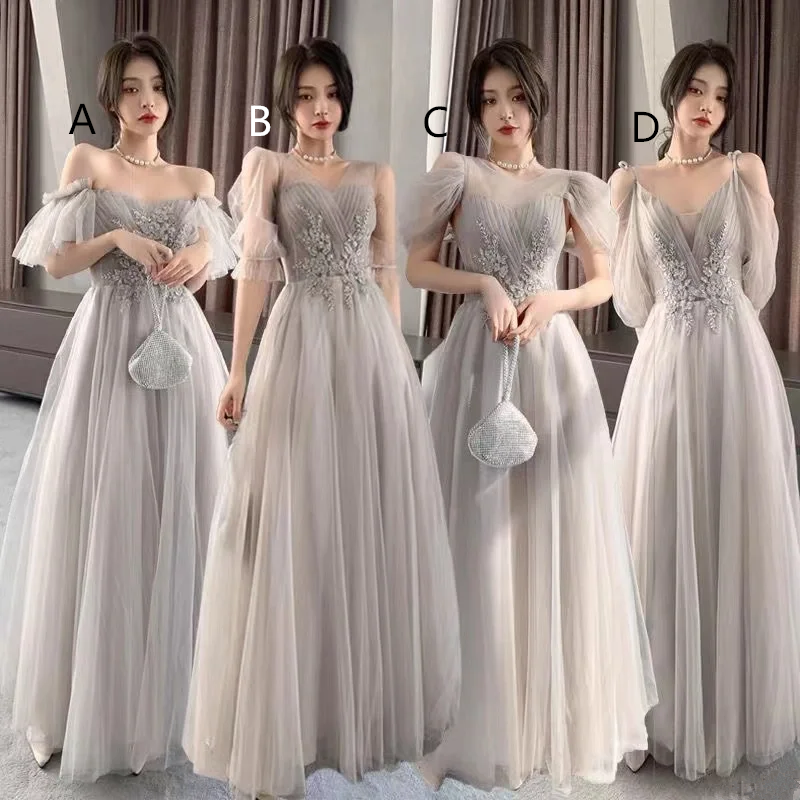 Gray slim waist ball gown, bridesmaid dress R5989