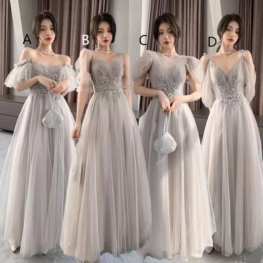 Gray slim waist ball gown, bridesmaid dress R5989