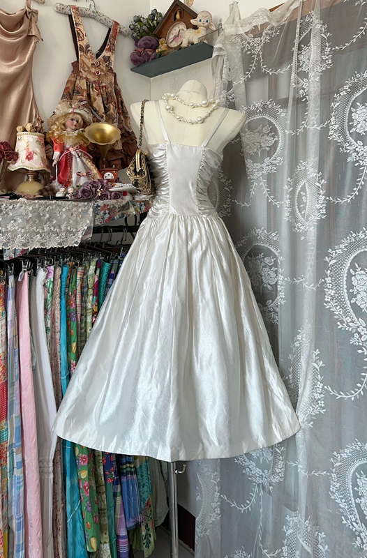 White satin suspenders waist slim fit sexy A-line skirt ball gown R6149