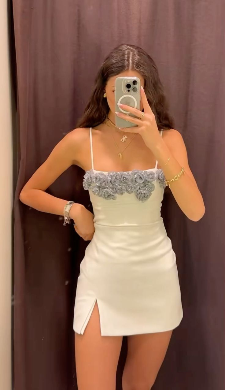 White suspender waist slim A-line short skirt homecoming dress R5518