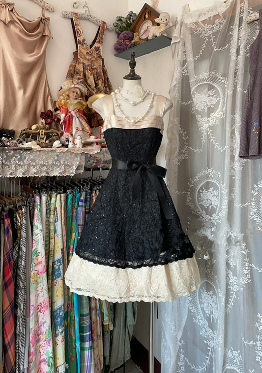 Tank top, fitted A-line lace mini skirt, ball gown R6269