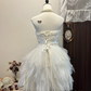 White tube top waist sexy three-dimensional flower design irregular skirt tulle skirt homecoming dress R4287