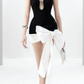 Black design sense tube top waist skirt bow design fashion short skirt homecoming dress R4772