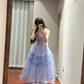 Light blue strapless fitted long ball gown R8845