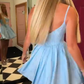 Blue halter waist pleated skirt homecoming dress R5555