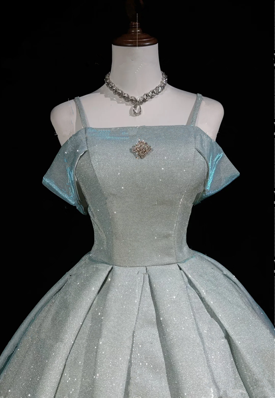 Silver sequined suspenders one shoulder waist slim fit puffy skirt princess skirt homecoming dress R4936