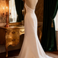 White halter-neck fitted long ball gown R6709