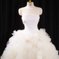 White strapless, fitted waist, full skirt, long ball gown, bridal dress R8905