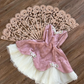 Pink tube top waist print sexy puffy princess tulle skirt homecoming dress R4206