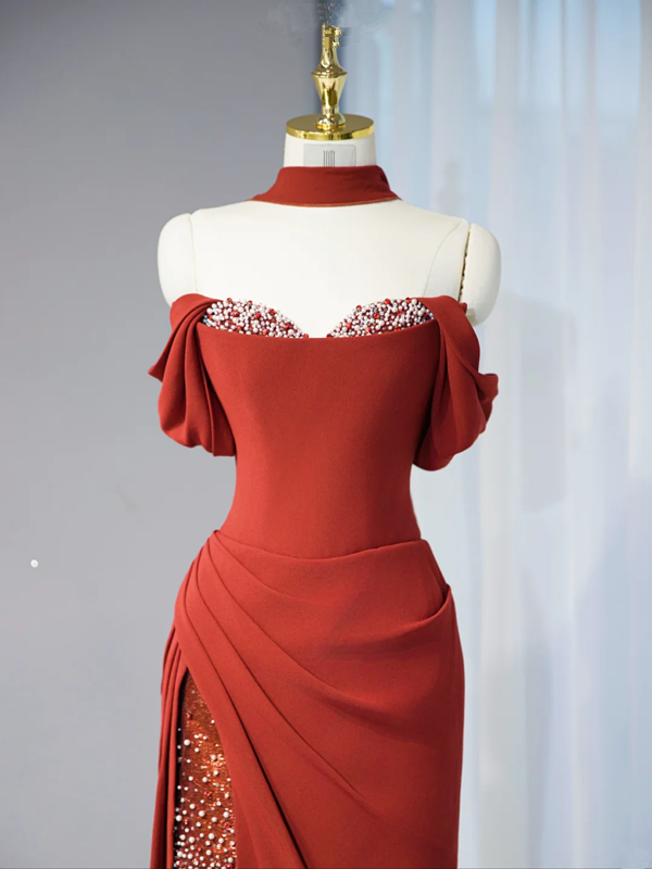 Red strapless, fitted, bodycon long ball gown/bridal dress R8995